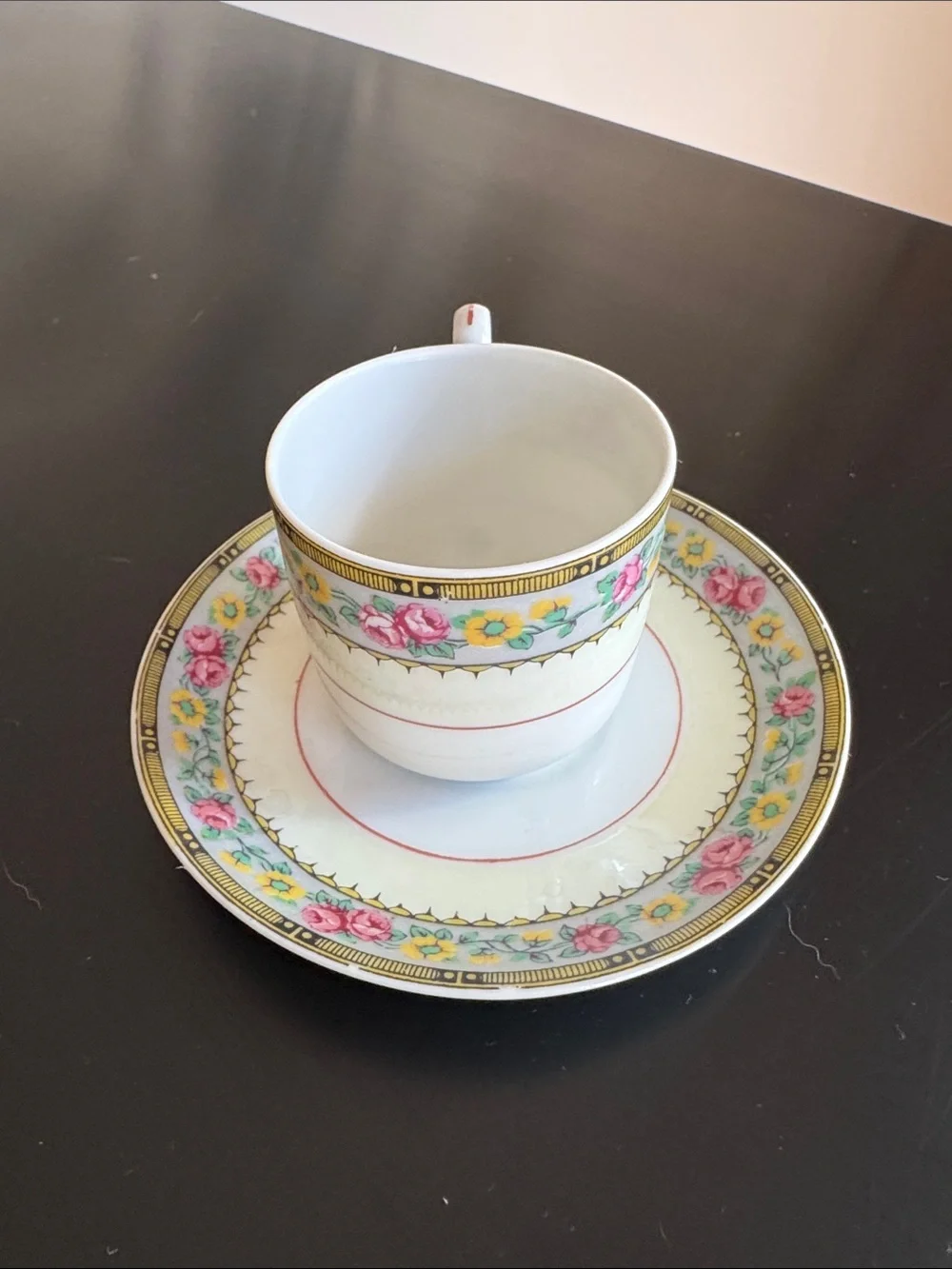 Vintage Limoges French White Floral Gold Trim Demitasse Cup and Saucer Set